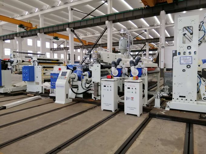 Flute Corrugated Board Automatic Extrusion Lamination Machine , High Speed Hot Lamination Machine In White and Blue 1